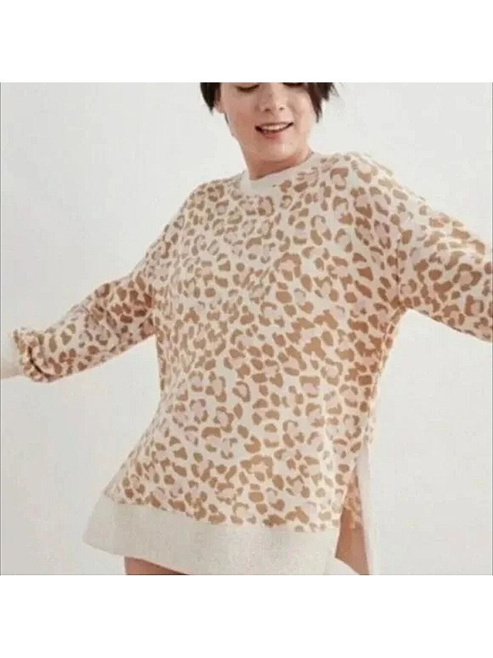 XS (23" PTP) • Aerie • Oversized Desert Pullover Leopard Print Sweater